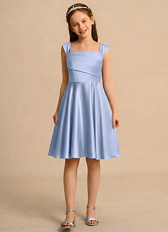 Azazie Budle Girls Formal Flower Girl Dresses Ice A-Line Pleated Matte Satin Dress image4