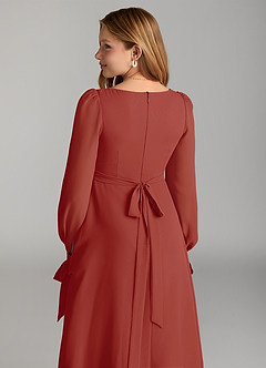 Azazie Leonia Junior Terracotta A-Line with Pockets Chiffon Dress image6