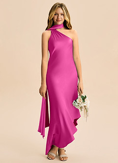 Azazie Briony Junior Etui Plissee Stretch-Satin Kleid Fuchsia image5