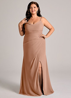 Azazie Deandra Bridesmaid Dresses Champagne Rose Mermaid Pleated Chiffon Dress image7