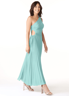 Azazie Kirra Bridesmaid Dresses Aqua A-Line One Shoulder Chiffon Dress image3