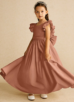 Azazie Piglette Flower Girl Dresses Bronzer A-Line Bow Matte Satin Dress image2