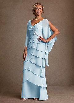 Azazie Arabinda Abiti per la Madre della Sposa Abito Tubino in Chiffon Increspato Azzurro image3