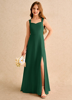 Azazie Makani Girls Formal Robe Demoiselle D'honneur Fillette Robe Trapèze en Mousseline de soie Décolleté en cœur Vert Foncé image5