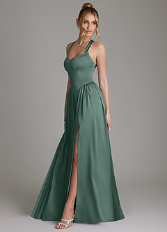 Azazie Francis Bridesmaid Dresses Eucalyptus A-Line Corset Stretch Satin Dress image6