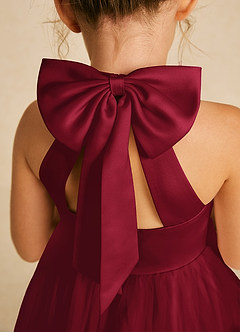 Azazie Dora Flower Girl Dresses Burgundy A-Line Bow Tulle Dress image5