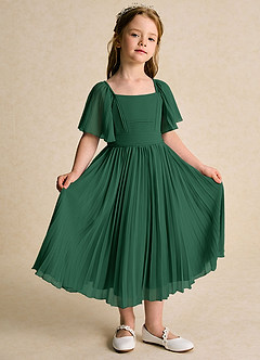 Azazie Gisele Flower Girl Dresses Dark Green A-Line Pleated Chiffon Dress image5