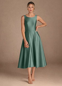 Azazie Fulton Mother of the Bride Dresses Eucalyptus A-Line Pleated Stretch Satin Dress image4