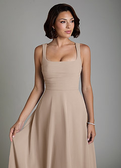 Azazie Azaria Bridesmaid Dresses Taupe A-Line Corset Chiffon Dress image3