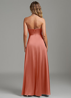 Azazie Niveah Brautjungfernkleider Wandelbar Eine Linie Schulterfrei Stretch-Satin Kleid Lachsrosa image8