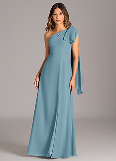 Azazie Tella Bridesmaid Dresses Moody Blue A-Line One Shoulder Chiffon Dress image2