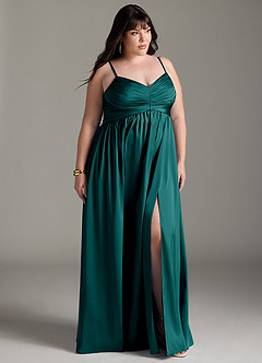 Azazie Alia Robes de demoiselle d'honneur Robe Trapèze en Satin extensible Plissée Paon image12