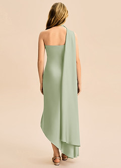 Azazie Briony Junior Etui Plissee Stretch-Satin Kleid Staubiger Salbeigrün image2