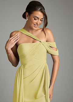 Azazie Kassandra Bridesmaid Dresses Lemon Sorbet A-Line Off the Shoulder Chiffon Dress image2