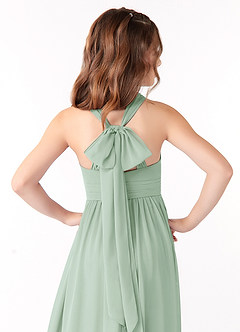 Azazie Jaylah Junior Agave A-Line Ruched Chiffon Dress image4