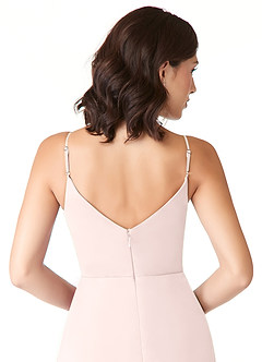 Azazie Evalin Bridesmaid Dresses Blushing Pink A-Line V-Neck Pleated Mesh Dress image6
