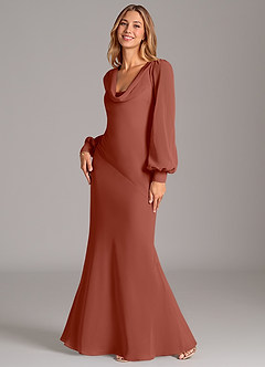 Azazie Rylina Bridesmaid Dresses Auburn Mermaid Long Sleeve Chiffon Dress image1