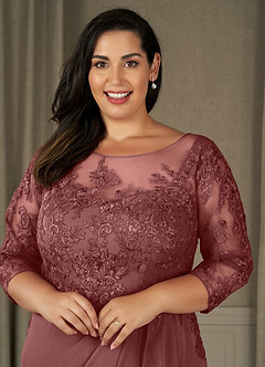 Azazie Calanthe Mère de la mariée Robes Robe Trapèze en Mousseline de soie Décolleté Rose Du Désert image3