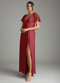 Azazie Kimber Vestidos de damas de honor Vestido de Granada de Gasa de Corte en A con Manga volante image5