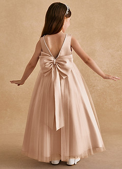 Azazie Cookie Robe Demoiselle D'honneur Fillette Robe Trapèze en Tulle Arc Rose Perle image1