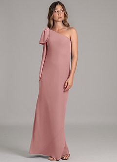 Azazie Capri Bridesmaid Dresses Dusty Rose A-Line One Shoulder Chiffon Dress image5