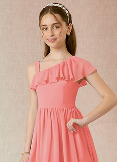 Azazie Mango Junior Coral A-Line Ruched Chiffon Dress image4
