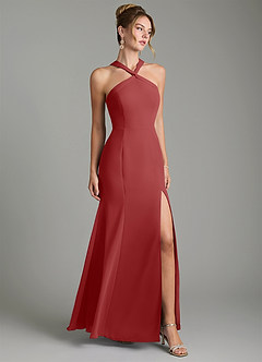 Azazie Rue Bridesmaid Dresses Rust A-Line Halter Chiffon Dress image1