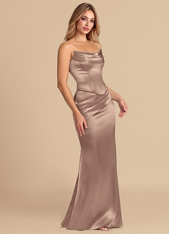 Azazie Sorrel Robes de demoiselle d'honneur Robe Sirène Convertible en Satiné métallisé Corset Taupe image5