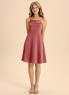 Azazie Anselie Junior Antique Rose A-Line Pleated Stretch Satin Dress image5