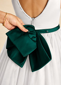 Azazie Seline Flower Girl Dresses Ivory Pine A-Line Bow Tulle Dress image3