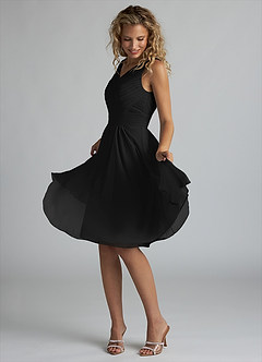 Azazie Grace Vestidos de damas de honor Vestido de Negro de Gasa de Corte en A con Plisado image3