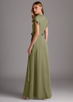 Azazie Nico Bridesmaid Dresses Pistachio A-Line V-Neck Stretch Satin Dress image5