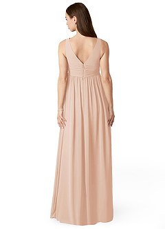 Azazie Yetta Maternity Bridesmaid Dresses A-Line V-Neck Gathered Chiffon Floor-Length Dress image2