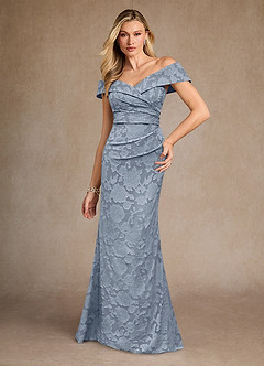 Azazie Canton Mother of the Bride Dresses Dusty Blue Mermaid Off the Shoulder Floral Burnout Dress image3