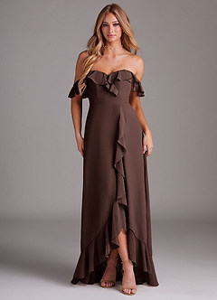 Azazie Lyra Bridesmaid Dresses Ganache A-Line Chiffon Convertible Dress image1