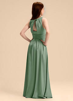 Azazie Bibiane Junior Abito A-Line in Raso Elasticizzato Plissettato Matcha image7