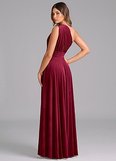 Azazie Charlize Bridesmaid Dresses Burgundy A-Line One Shoulder Velvet Dress image2