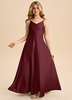 Azazie Bug Junior Jurk van Stretch Satijn met A-Lijn Geplooid Cabernet image2