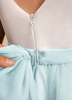 Azazie Rene Blumenmädchenkleider A-Linie Schleifen Tüll Kleid Elfenbein Seeglas Blau image8