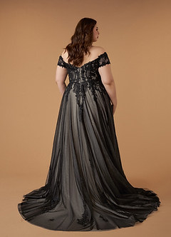 Azazie Rowe Wedding Dresses Black Champagne Ball-Gown Off the Shoulder Tulle Dress image4