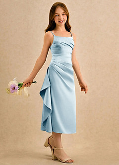 Azazie Canna Girls Formal vestidos de niña de las flores Vestido de Azul Cielo de Satén Elástico de Corte en A con Plisado image3