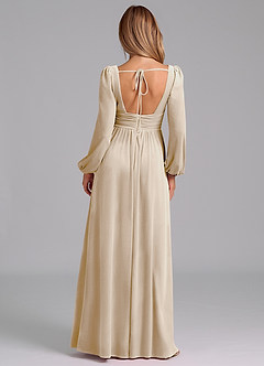Azazie Norah Bridesmaid Dresses Champagne A-Line Long Sleeve Velvet Dress image6