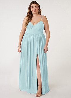Azazie Zeya Bridesmaid Dresses Sea Glass A-Line V-Neck Pleated Chiffon Dress image6