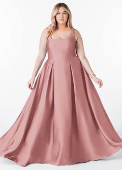 Azazie Neve Bridesmaid Dresses Dusty Rose Ball-Gown with Pockets Stretch Satin Dress image10