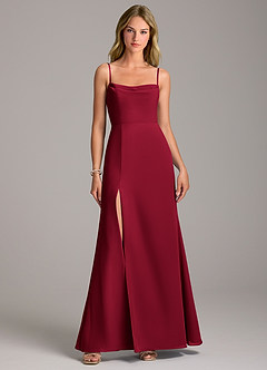 Azazie Tahlia Bridesmaid Dresses Burgundy A-Line with Belt Chiffon Dress image4
