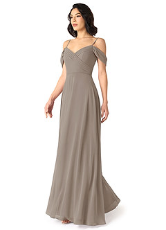 Azazie Tancie Bridesmaid Dresses Taupe A-Line Off the Shoulder Chiffon Convertible Dress image3