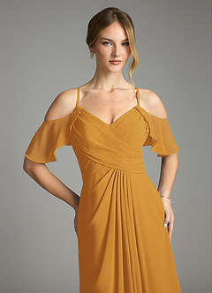 Azazie Dakota Bridesmaid Dresses Butterscotch A-Line V-Neck Pleated Chiffon Dress image7