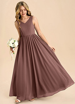 Azazie Hathaway Junior Espresso A-Line Bow Chiffon Dress image4