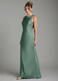 Azazie Aussie Bridesmaid Dresses Eucalyptus Sheath Pleated Stretch Satin Dress image4
