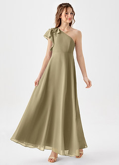 Azazie Arabella Junior Moss Green A-Line Ruched Chiffon Dress image4